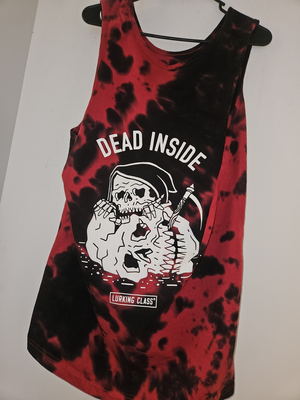 Lurking Class Womens Red & Black Tie-Dye Tank One-Piece - 'Dead Inside' Graphic
